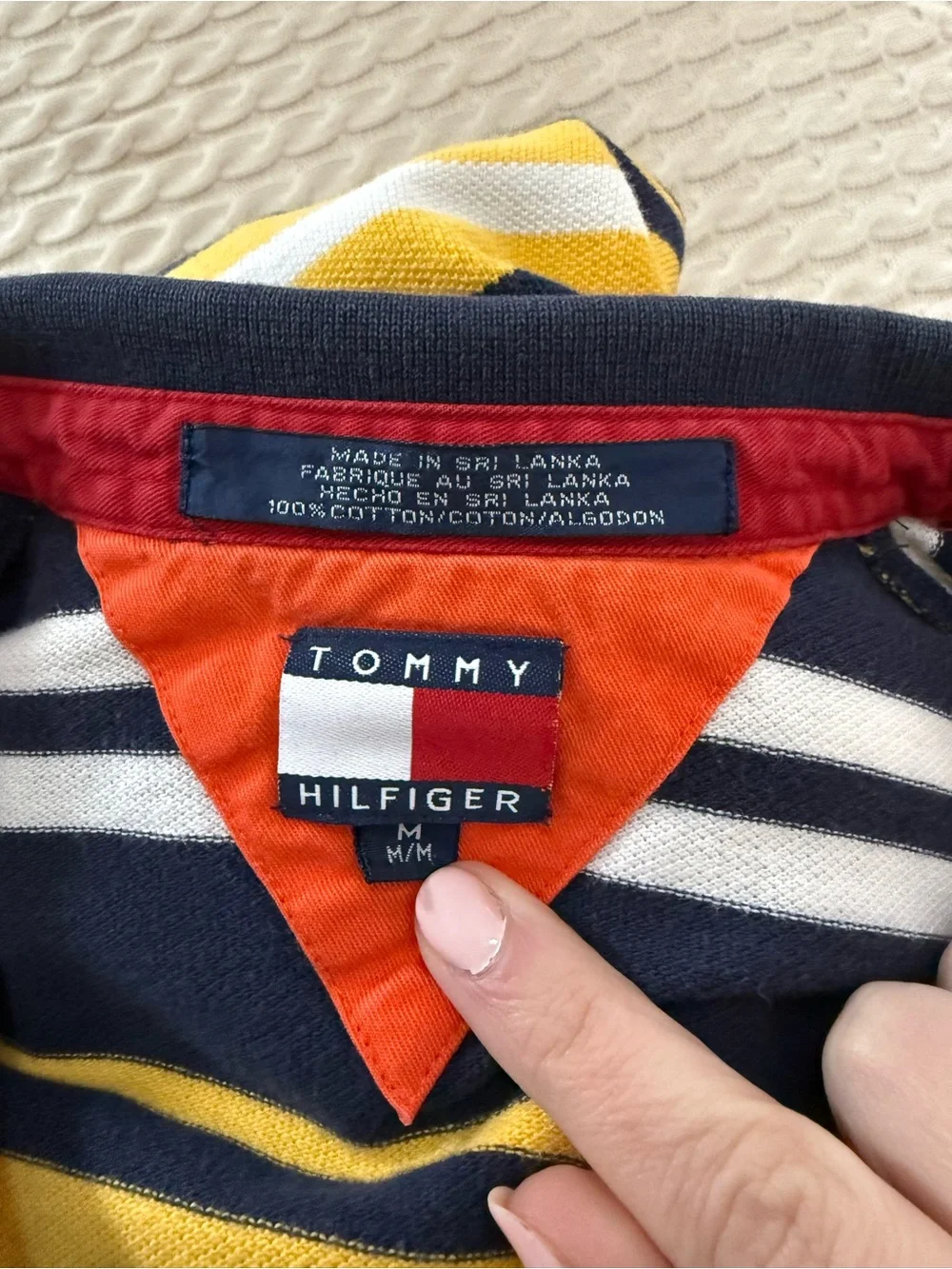 Vintage Tommy Hilfiger Boys Navy, Yellow & White Striped Rugby Polo